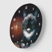 ハロウィーンの子猫とカボチャ ラージ壁時計 (傾斜)