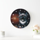 ハロウィーンの子猫とカボチャ ラージ壁時計 (ホーム)