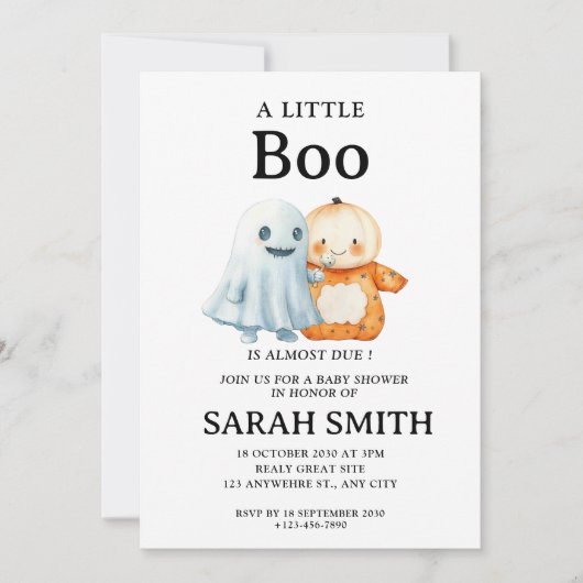 ハロウィーンの小さなブーはほとんど赤ちゃんシャワー 招待状 (正面)