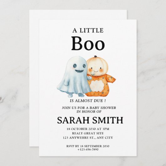 ハロウィーンの小さなブーはほとんど赤ちゃんシャワー 招待状 (正面/裏面)