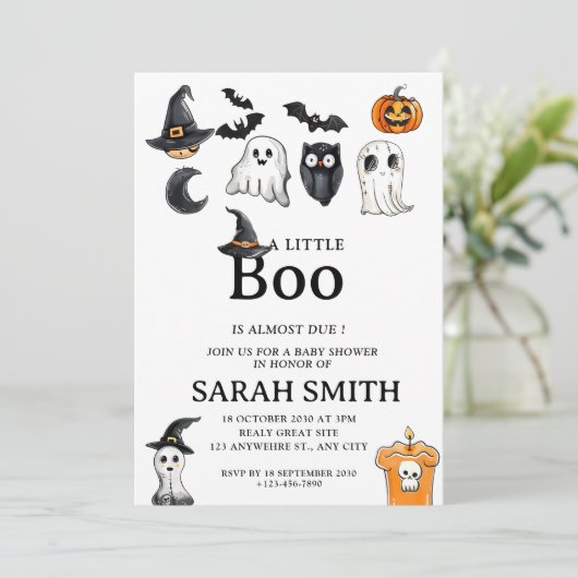 ハロウィーンの小さなブーはほとんど赤ちゃんシャワー 招待状 (スタンド正面)