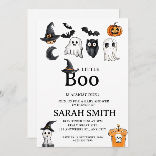ハロウィーンの小さなブーはほとんど赤ちゃんシャワー 招待状 (正面/裏面)