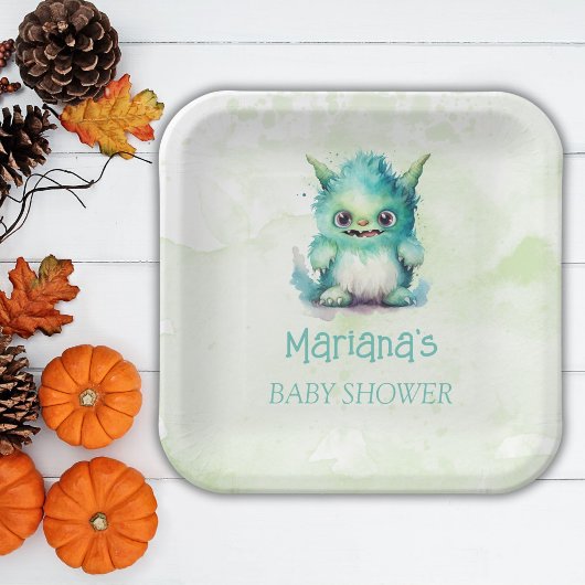 ハロウィーンの小さなモンスターボーイ赤ちゃんシャワー ペーパープレート