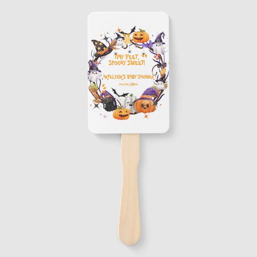 ハロウィーンの小さな足不気味、甘い赤ちゃんシャワー ハンドファン (正面)