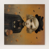 ハロウィーンの少女と猫 ジグソーパズル (横)