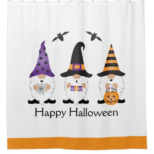 ハロウィーンの幸せなノーム 紫 オレンジ シャワーカーテン (正面)