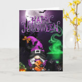 ハロウィーンの幸せな魔女の小人カード カード (黄色い花)