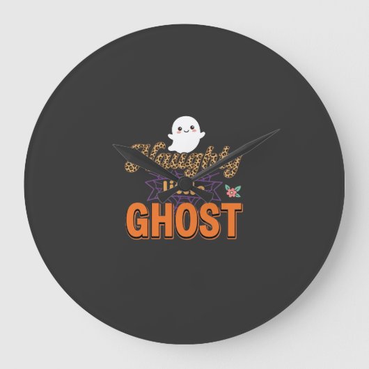 ハロウィーンの幽霊いたずら好きな小さな幽霊のデザイン ラージ壁時計 (正面)