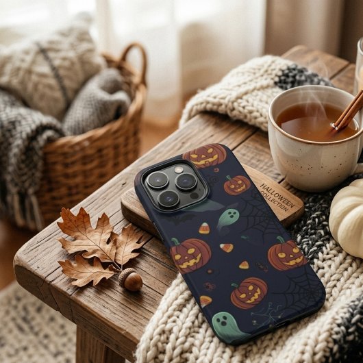 ハロウィーンの幽霊とカボチャのスマホケース iPhoneケース