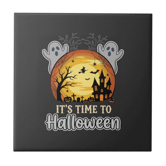 ハロウィーンの幽霊と墓場のベクター タイル (正面)
