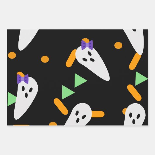 ハロウィーンの幽霊と紙吹雪 ラッピングペーパーシート (正面)