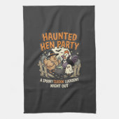 ハロウィーンの幽霊に取り憑かれためんどりのパーティー キッチンタオル (縦)