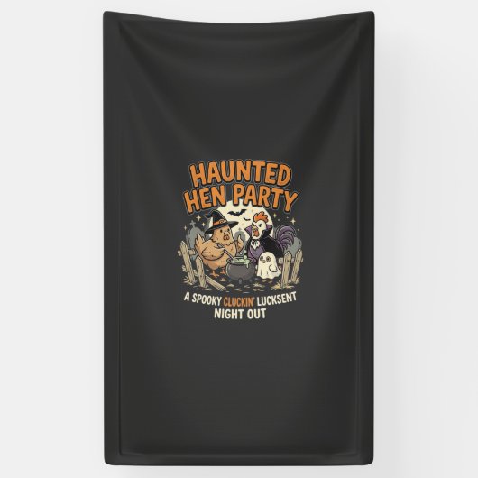 ハロウィーンの幽霊に取り憑かれためんどりのパーティー 横断幕 (縦)
