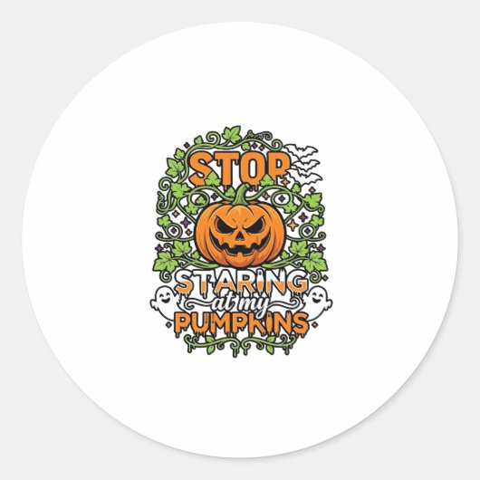 ハロウィーンの幽霊のコウモリに見つめないで かぼちゃ_1 ラウンドシール (正面)