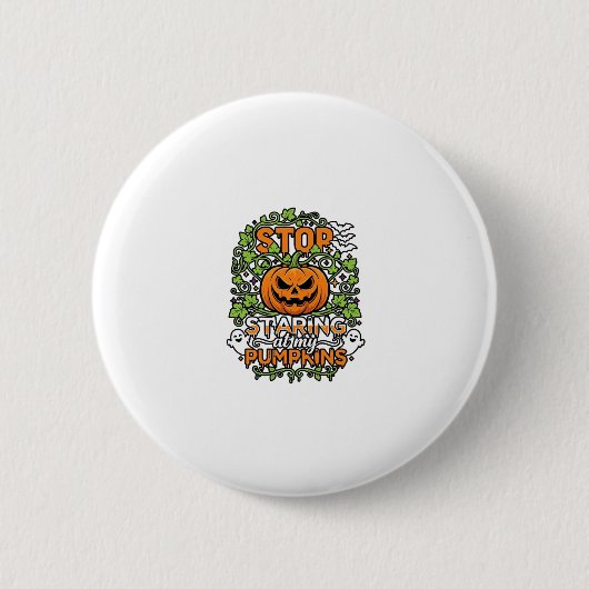 ハロウィーンの幽霊のコウモリのカボチャを見つめないで_1 缶バッジ (正面)