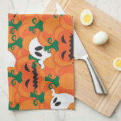 ハロウィーンの幽霊の不気味なカボチャ畑 キッチンタオル (四つ折り)