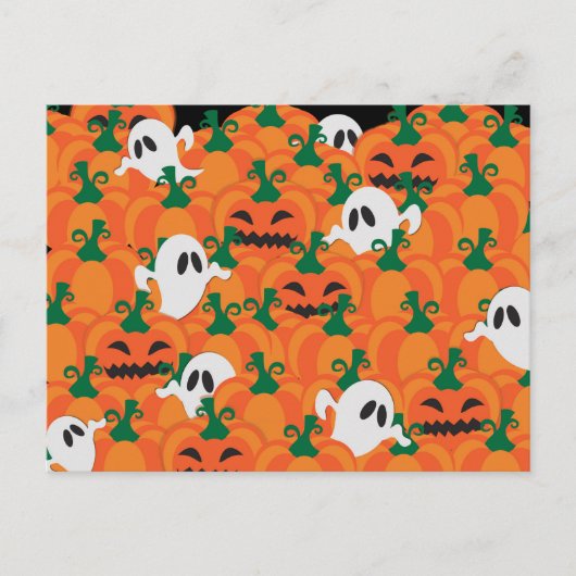 ハロウィーンの幽霊の不気味なカボチャ畑 ポストカード (正面)
