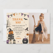 ハロウィーンの幽霊の不気味な誕生日パーティーの写真 サンキューカード (正面)