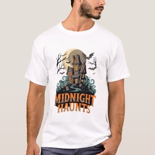 ハロウィーンの幽霊の月の夜 Tシャツ (正面)