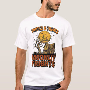 ハロウィーンの幽霊の月 ヴィンテージの木 夜のシャツ_1 Tシャツ