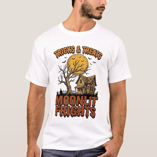 ハロウィーンの幽霊の月 ヴィンテージの木 夜のシャツ_1 Tシャツ (正面)