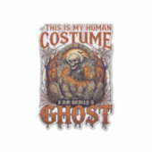 ハロウィーンの幽霊の格好 月の墓場のスケルトン シール (正面)