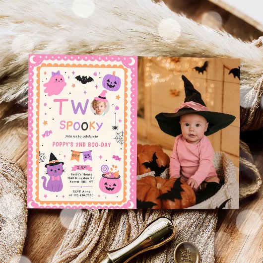 ハロウィーンの幽霊の2歳の誕生日フォト 招待状