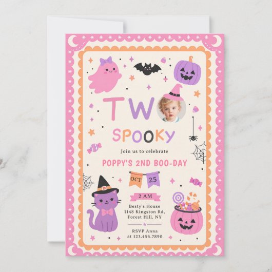 ハロウィーンの幽霊の2歳の誕生日 招待状 (正面)