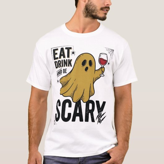 ハロウィーンの幽霊は食べたり飲んだりして怖いビンテージ_1 Tシャツ (正面)