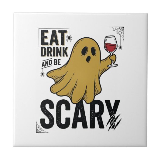 ハロウィーンの幽霊は食べたり飲んだりして怖がらせてヴィンテージ_1 タイル (正面)