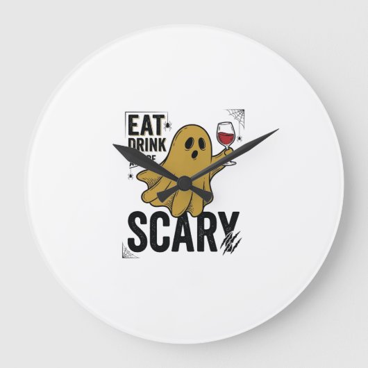 ハロウィーンの幽霊は食べたり飲んだりして怖がらせてヴィンテージ_1 ラージ壁時計 (正面)