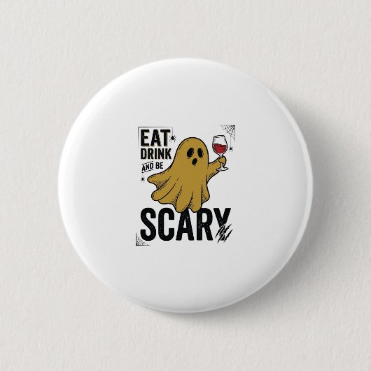 ハロウィーンの幽霊は食べたり飲んだりして怖がらせる ヴィンテージ_1 缶バッジ (正面)
