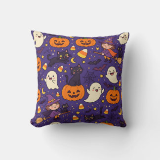 ハロウィーンの幽霊カボチャのスロー枕 - かわいいパターン クッション