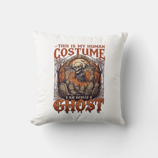 ハロウィーンの幽霊スケルトン墓場月 クッション (正面)