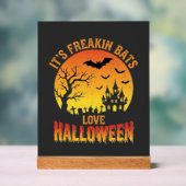 ハロウィーンの幽霊城のデザインがコウモリ好き アクリルサイン (ニュートラル)