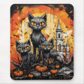 ハロウィーンの幽霊屋敷の三匹の黒猫 マウスパッド (正面)