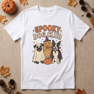 ハロウィーンの幽霊犬とカボチャのかわいいデザイン Tシャツ