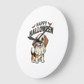 ハロウィーンの幽霊犬ビンテージ彫刻Tシャツ_ ラージ壁時計 (傾斜)