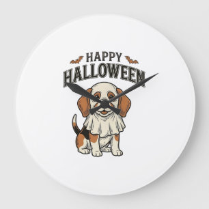 ハロウィーンの幽霊犬ビンテージ彫刻Tシャツ_ ラージ壁時計