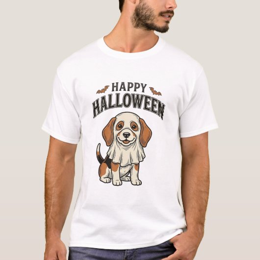 ハロウィーンの幽霊犬ビンテージ彫刻Tシャツ_ Tシャツ (正面)