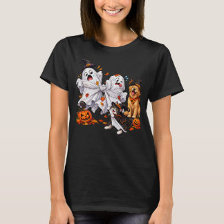 ハロウィーンの幽霊猫犬の絡まる混沌 Tシャツ