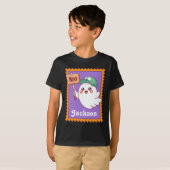 ハロウィーンの幽霊 かわいいブーサイン オリジナルキッズネーム Tシャツ (正面フル)