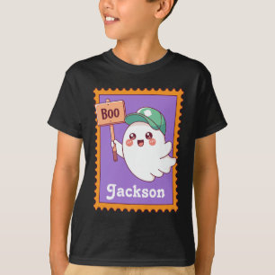 ハロウィーンの幽霊 かわいいブーサイン オリジナルキッズネーム Tシャツ