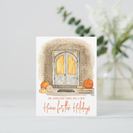 ハロウィーンの引越し発表用の新しい家 ポストカード (スタンド正面)