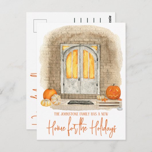 ハロウィーンの引越し発表用の新しい家 ポストカード (正面/裏面)