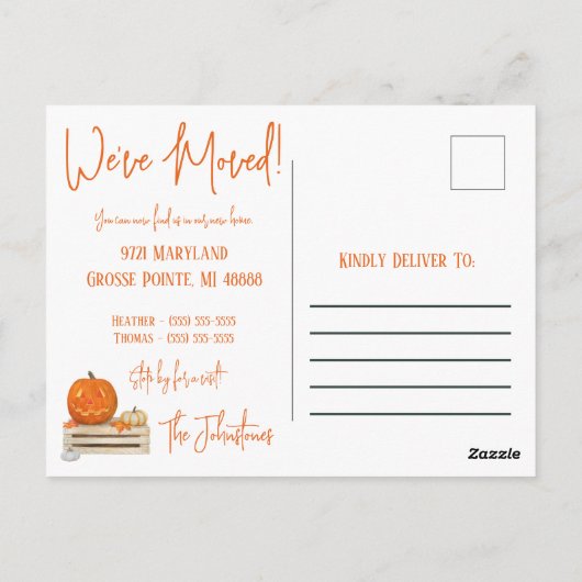 ハロウィーンの引越し発表用の新しい家 ポストカード (裏面)