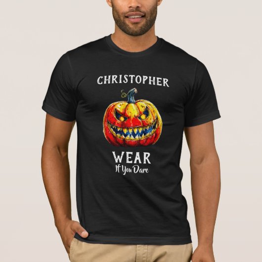ハロウィーンの微笑むカボチャ 挑発的なブラックウェア Tシャツ (正面)