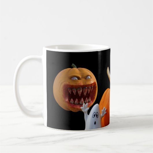 ハロウィーンの怖いおばけ コーヒーマグカップ (左)