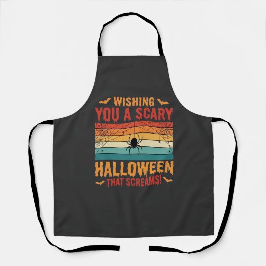 ハロウィーンの怖いクモの巣の夕焼けデザイン_1 エプロン (正面)