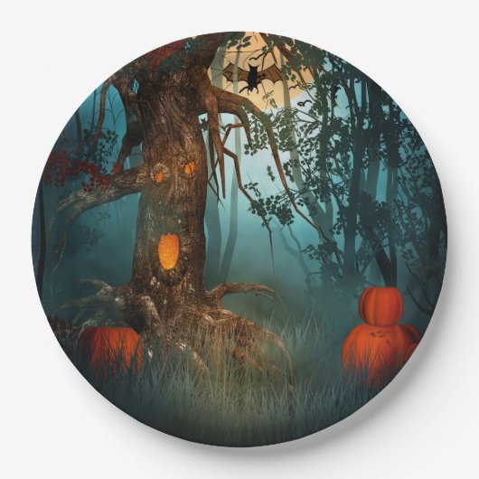 ハロウィーンの怖いシーン(3)両方のサイズ ペーパープレート (正面)